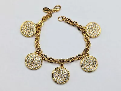 Nolan Miller Gold Tone Clear Crystal Rhinestone Disc Charm Bracelet • $29