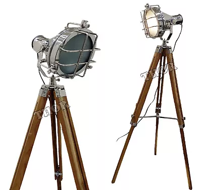 $220 • Buy Nautical Spot Search Light Lamp W/ Tripod Stand Spot Floor Lamp Home Decor