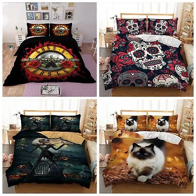 £24.99 • Buy Skull Floral Cat Duvet Cover Bedding Set With Pillowcase Single Double King Size