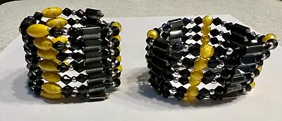 ARTISAN Black & Yellow Magnetic Wrap Bracelets~Hematite & Glass Beads • $2.50