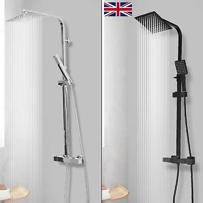 £59.89 • Buy Thermostatic Shower Mixer Square Chrome Bathroom Exposed Twin Head Valve Set