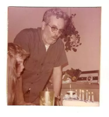 Vintage Photo Handsome Older Man Mustache Eyeglasses Birthday Cake 1970's R136 • $5