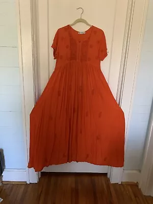 Vintage India Brand Orange Embroidered Gauzy Cotton Dress • $20