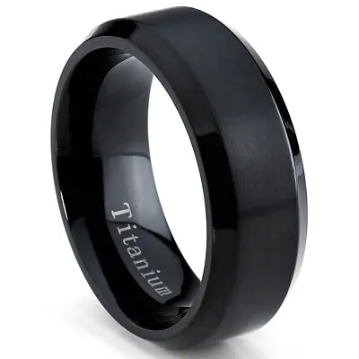 Black Titanium Ring Men's Brushed Wedding Band Comfort Fit 8mm Sizes 7 To 15 • $12.99