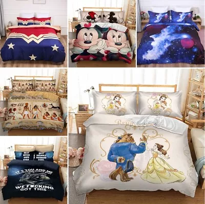 Beauty&the Beast Mickey Duvet Cover Pillow Cases Bedding Set Single Double King • £24.99