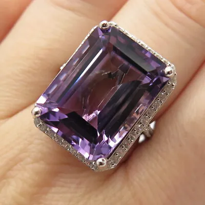 $69.99 • Buy 925 Sterling Silver Real Amethyst & White Topaz Gem Cocktail Ring