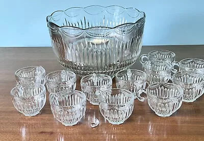 Vintage Indiana Glass Royal Drape Punch Bowl With 12 Cups Elegant Fused Cups • $65.75