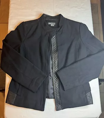 Vince Black Knit 100% Leather Trim Women Sleeve Zip Up Jacket Medium • $39.99
