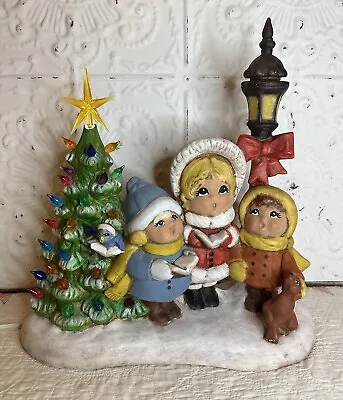 Vintage Hand Painted Ceramic Caroling Children Light Up Christmas Tree Lamp Post • $82.46