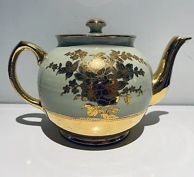 Sadler England Vintage Green Gold Leaf Teapot Rose Floral H:17 X L:26cm P556PR • £29