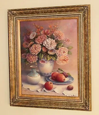 TRISHA HARDWICK (1949-2022) Original Still Life Oil Painting Flowers & Apples • £1200