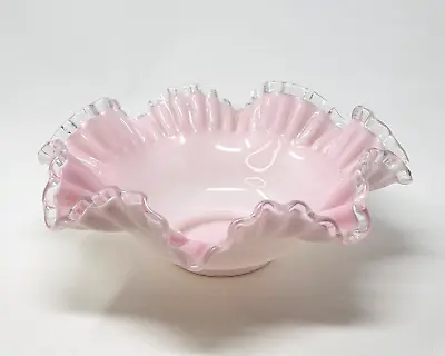 Vintage Bridal Basket Bowl Light Pink Ruffled Edge 11  X 4  Unmarked Fenton? • $49.95