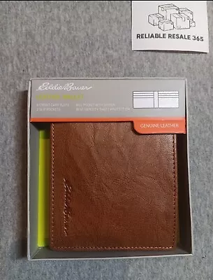 Eddie Bauer Men's Signature Logo Leather Flip Id Bifold Wallet With Box • $8