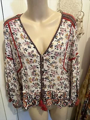 $60 • Buy Spell Elle Rosewood Pink Floral Long Sleeve Boho Top Size XL