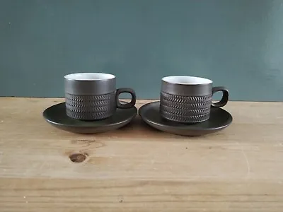 2x Vintage Denby Chevron Cups & Saucers - Stoneware  • £6.95
