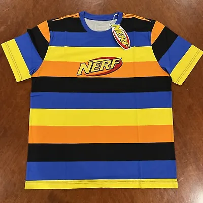 Nerf Shirt Adult Medium Striped T-Shirt Embroidered Logo Colors Hasbro Dumbgood • $9.99