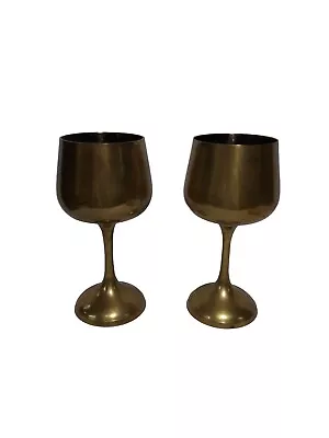 2 Vintage Brass Wine Glasses / Goblets Plain • $9