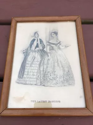 1800's Women Framed Wall Print  The Latest Fashions  7 1/4  X 9 1/4  Vintage • $1.99