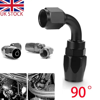 PTFE AN-6 6AN BLACK JIC 90 Degree Swivel Fuel Oil Coolant Braided Hose Fitting • £6.99