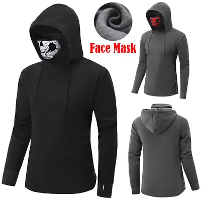 Men's Face Mask Skull Hoodies Drawstring Pullover Costume Sweatshirts Jumper • £16.63