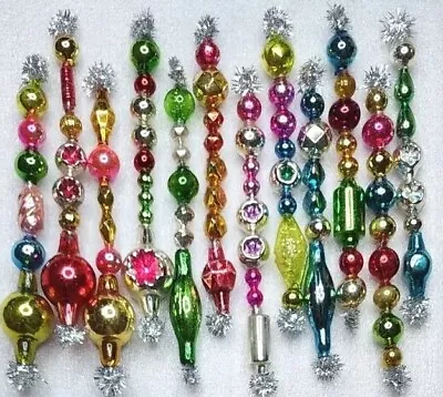 ✨️🎁 12 Vtg Mercury Glass Garland Icicle Bead Christmas Tree Ornaments 4+  • $51