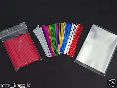 50 X 3.5  RED CAKE POP KIT PLASTIC STICKS CELLO BAGS & METALLIC TWIST TIES • £3.95