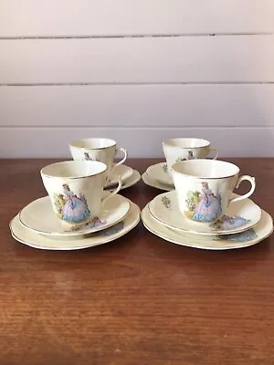 Set Of Four Vintage Regency British Anchor Crinoline Lady Tea Set Trios • $85