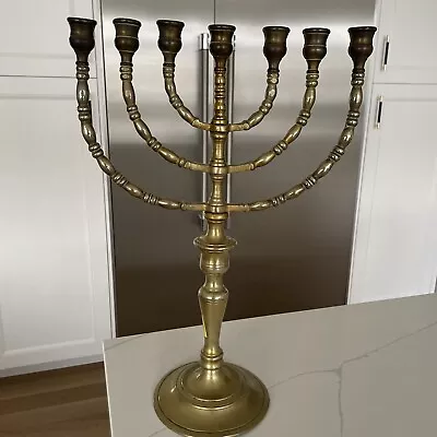 Vintage Brass? Jewish Judaica Hanukkah Menorah 7 Arms  15” Movable Arms • $100