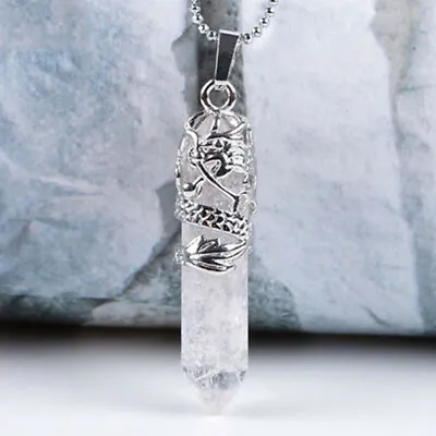 Natural Clear Quartz Crystal Point Necklace Hexagonal Gemstone Pendants Healing • $2.75