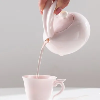 Porcelain Tea Set For Lady Pink Tea Pot Ball Shaped Infuser Hole Matching Teacup • $36.62