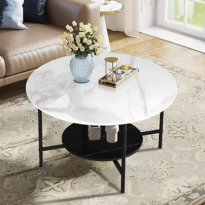 Heav Duty Marble Coffee Table Large Round 2 Tier Accent End Table Living Room • $129.93