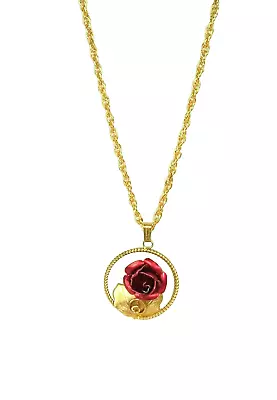 Vintage Necklace Red Metal Rose Floral Pendant Boho Cottagecore Coquette • $12.95