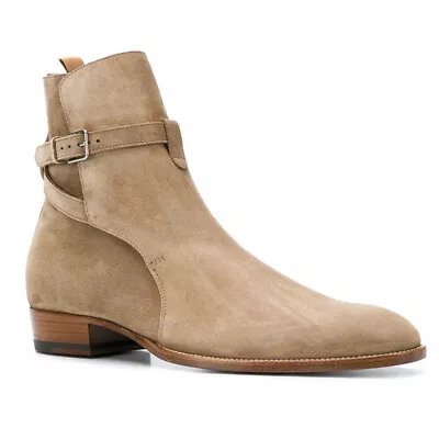 British Mens Pointed Toe Chelsea Ankle Boots Heel Real Suede Leather Western Zip • $131.28