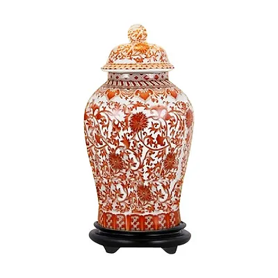$259.99 • Buy Beautiful Orange/Coral And White Porcelain Chinoiserie Temple Jar 19  