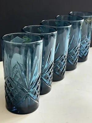 Rare Shannon Crystal Highball Glasses Dublin Blue Godinger 12oz Set Of 5 • $54