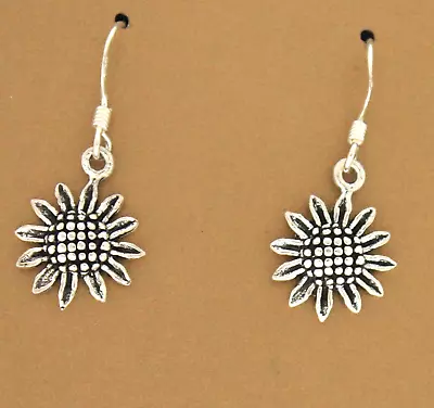 Vintage Sterling Silver 925 Sunflower Dangle Earrings Hooks • $18.99