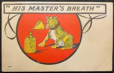 1900s  HIS MASTER'S BREATH  ((LIQUAR-VICTROLA SPOOF))  UNUSED  U.S. POSTCARD!  • $7.79