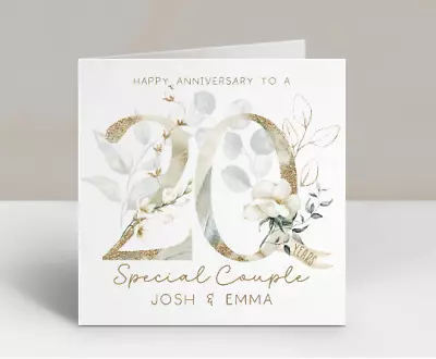 Personalised 20th Anniversary Card - 20 Years - Botanical - China Wedding • £3.79