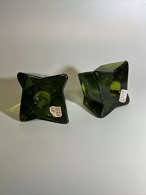 HTF Viking Glass Candle Holder Green Avocado Stickers Starburst • $42