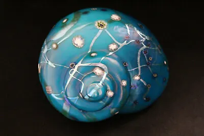 Carl Radke Vintage X-Large Silver Lustre Studio Art Glass Shell Turquoise 1980's • $750