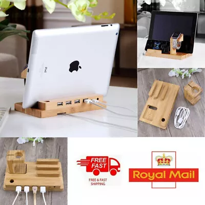 4 Port USB Wooden Charging Stand Dock Station Hub For IPhone IWatch Samsung IPad • £25.49