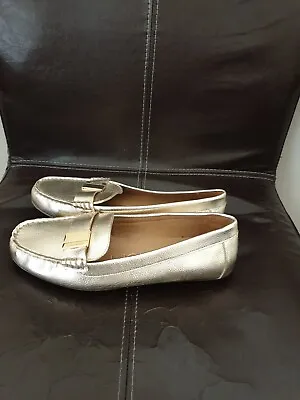 £35 • Buy Calvin Klein Womens Lisa Gold Leather Slip On Flat Shoes Size 37/4