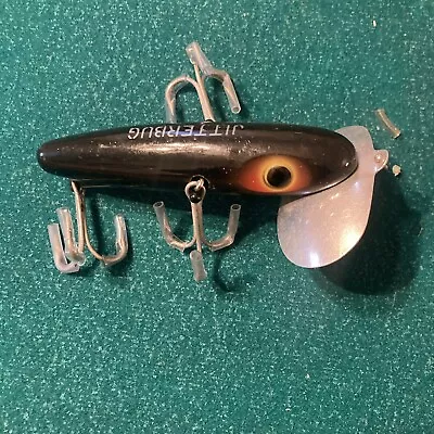 Vtg FISHING LURE! FRED ARBOGAST MUSKY JITTERBUG Black Rare ! All WOOD BODIES! 5” • $34.99