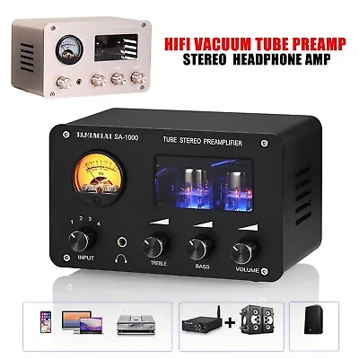 HiFi Valve Tube Preamp 4 Way Audio Switcher Box Splitter Headpone Amp W/VU Meter • £62.39