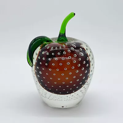 Murano Controlled Bubble Art Glass Apple Paperweight • $34.95