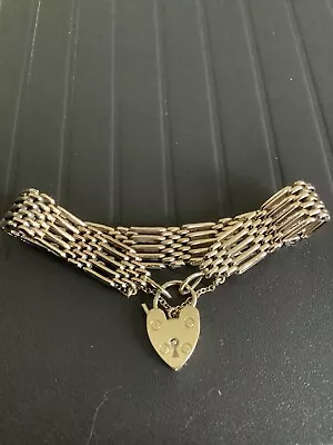 £475 • Buy 9 Carat Gold Gate Bracelet 5 Bar With Heart Padlock