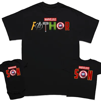 Marvelous Father Fathers Day T-Shirt Son Kids Baby Matching T-Shirts Top #FD#2 • £7.59