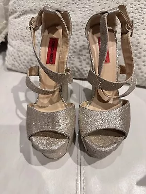 London Rebel Gold Glitter Platform Wedges UK 5 High Heels Designer RRP £110 • £10