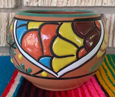 Mexican Ceramic Flower Pot Planter Folk Art Pottery Handmade Talavera #3 • $19.99