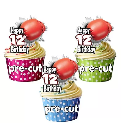 PRECUT Boxing Glove 12 Cup Cake Toppers Birthday Decorations ANY AGE 1 To 115 • £3.75